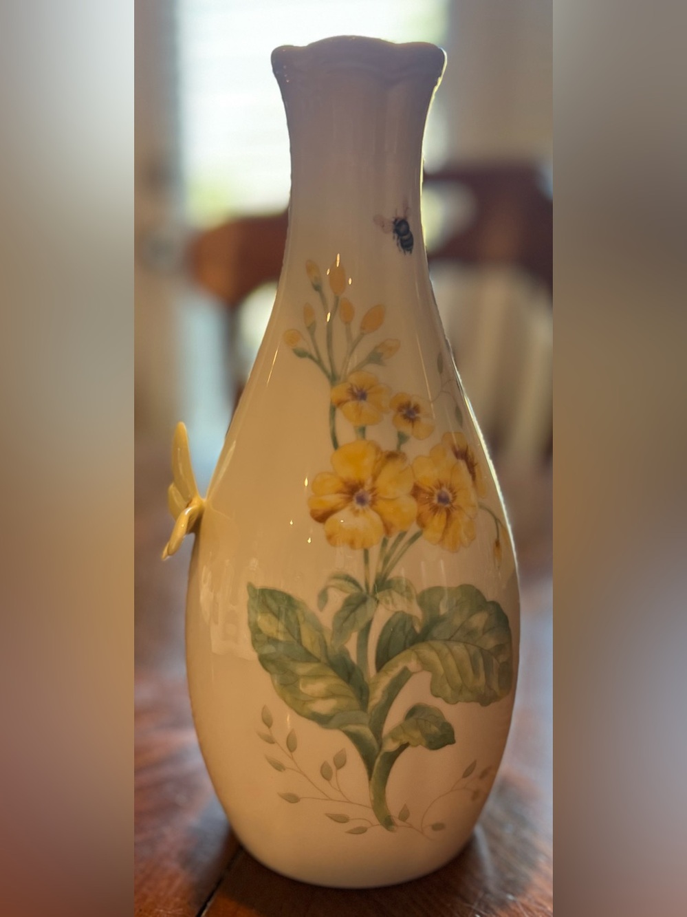 VTG Lenox Vase Butterfly Meadow by Louise Le Luyer Yellow Floral 3D Porcelain